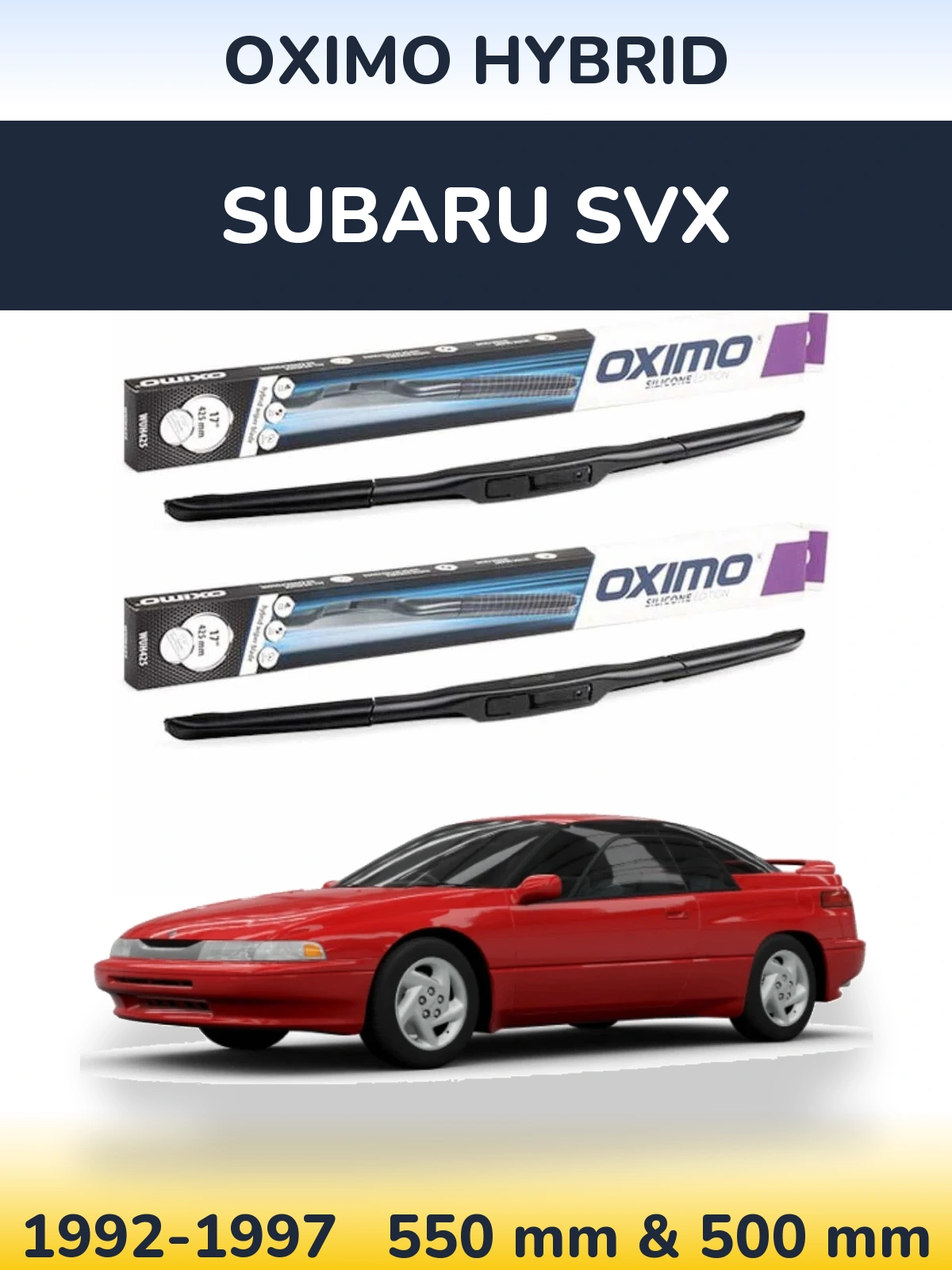 Sada předních stěračů Oximo Hybrid 550 a 500 mm pro Subaru SVX 1992-1997