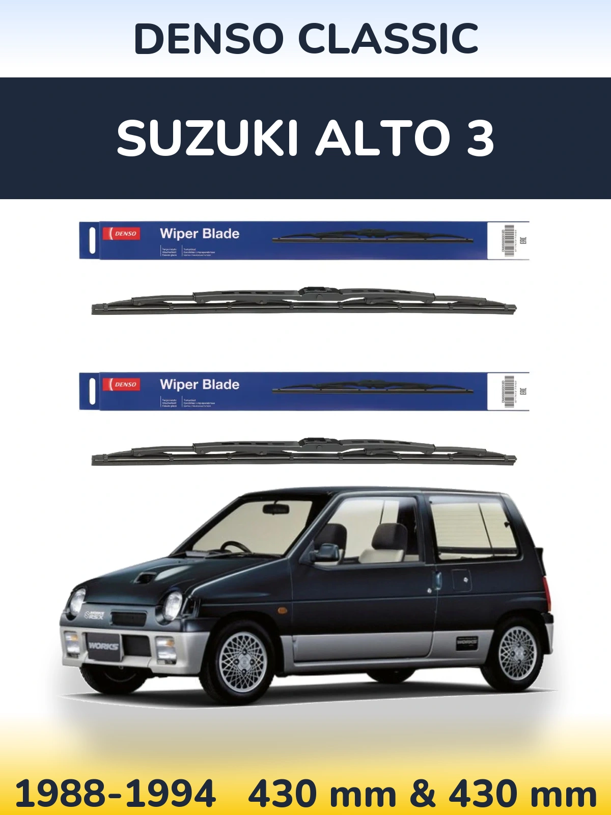 Sada předních stěračů Denso Classic 430 a 430 mm pro Suzuki Alto 3 1988-1994