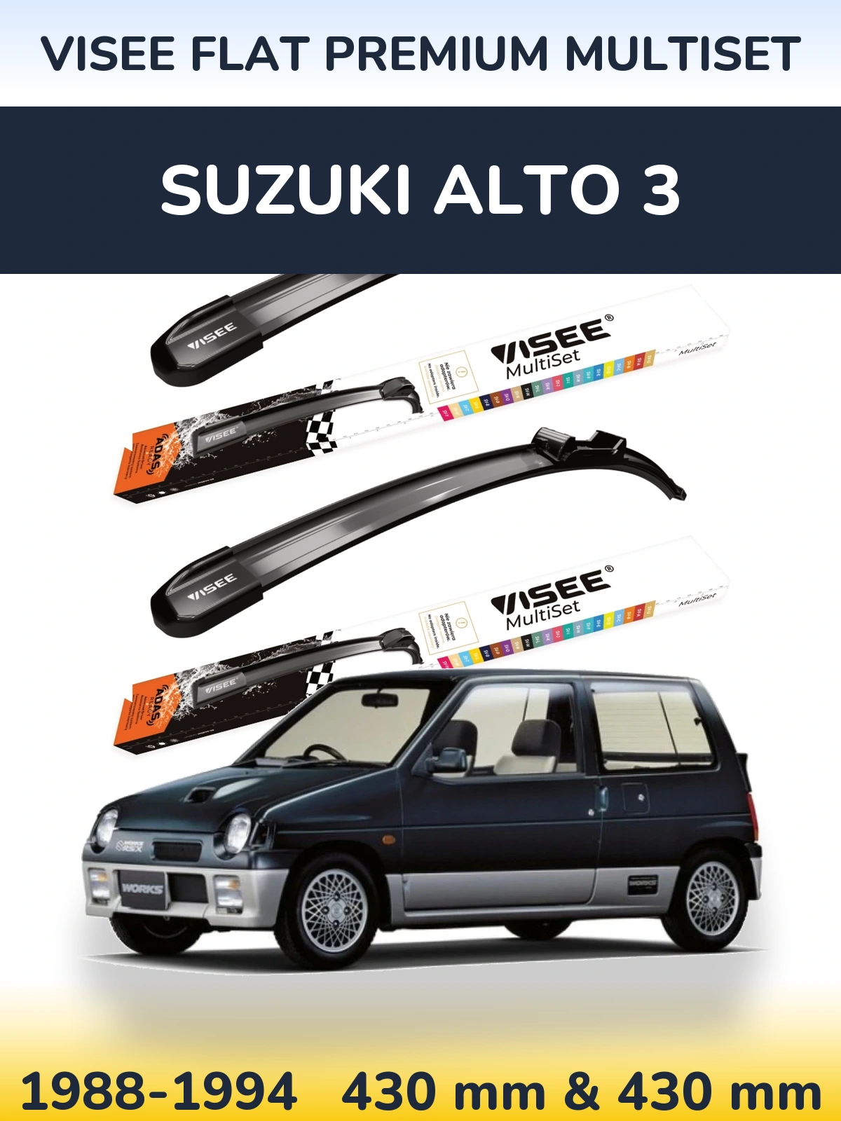 Sada předních stěračů VISEE FLAT PREMIUM MultiSet 430 a 430 mm pro Suzuki Alto 3 1988-1994