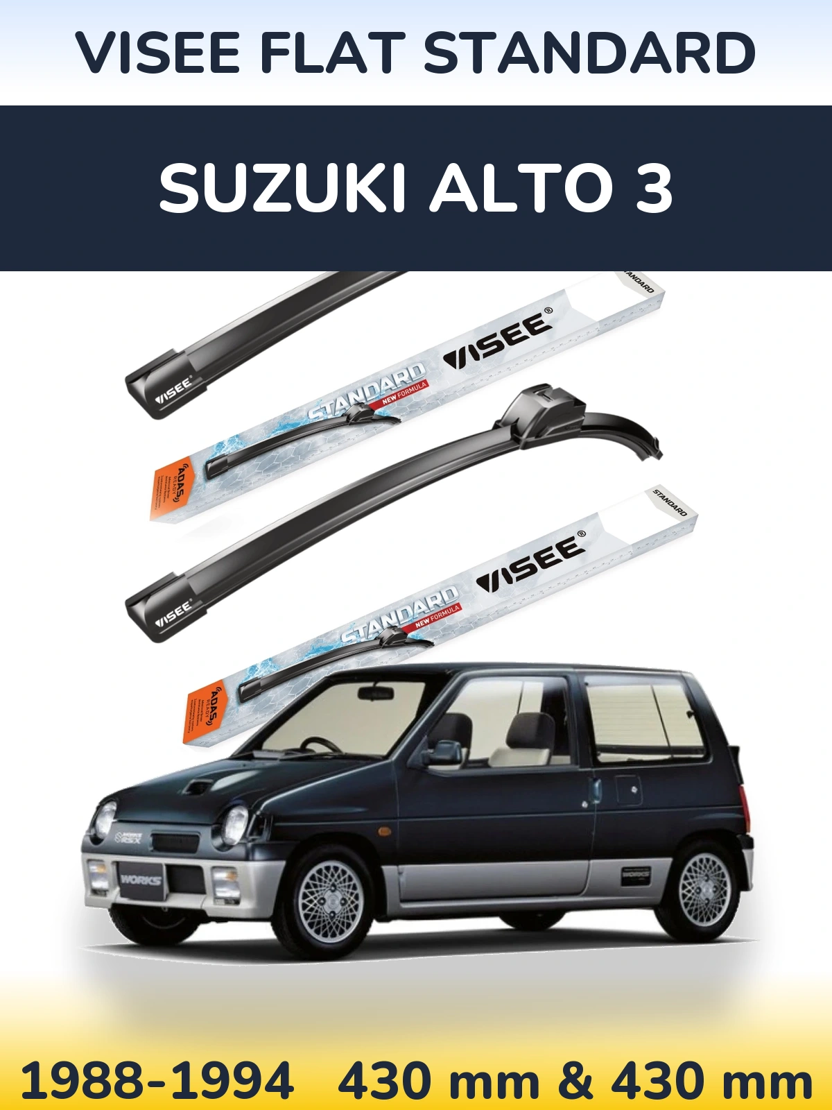 Sada předních stěračů VISEE FLAT STANDARD 430 a 430 mm pro Suzuki Alto 3 1988-1994