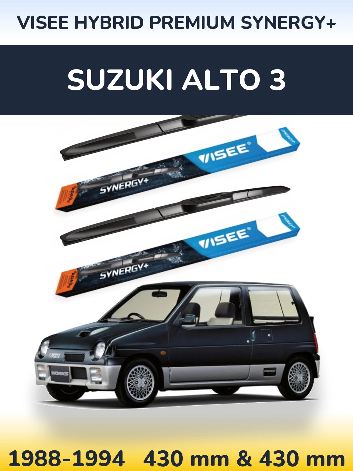 Sada předních stěračů VISEE HYBRID PREMIUM SYNERGY+ 430 a 430 mm pro Suzuki Alto 3 1988-1994