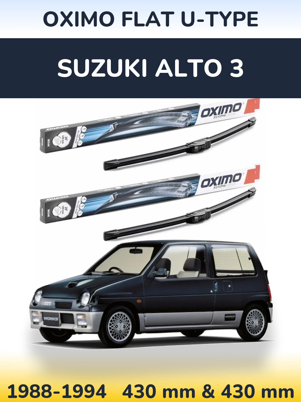 Sada předních stěračů Oximo Flat U-type 430 a 430 mm pro Suzuki Alto 3 1988-1994