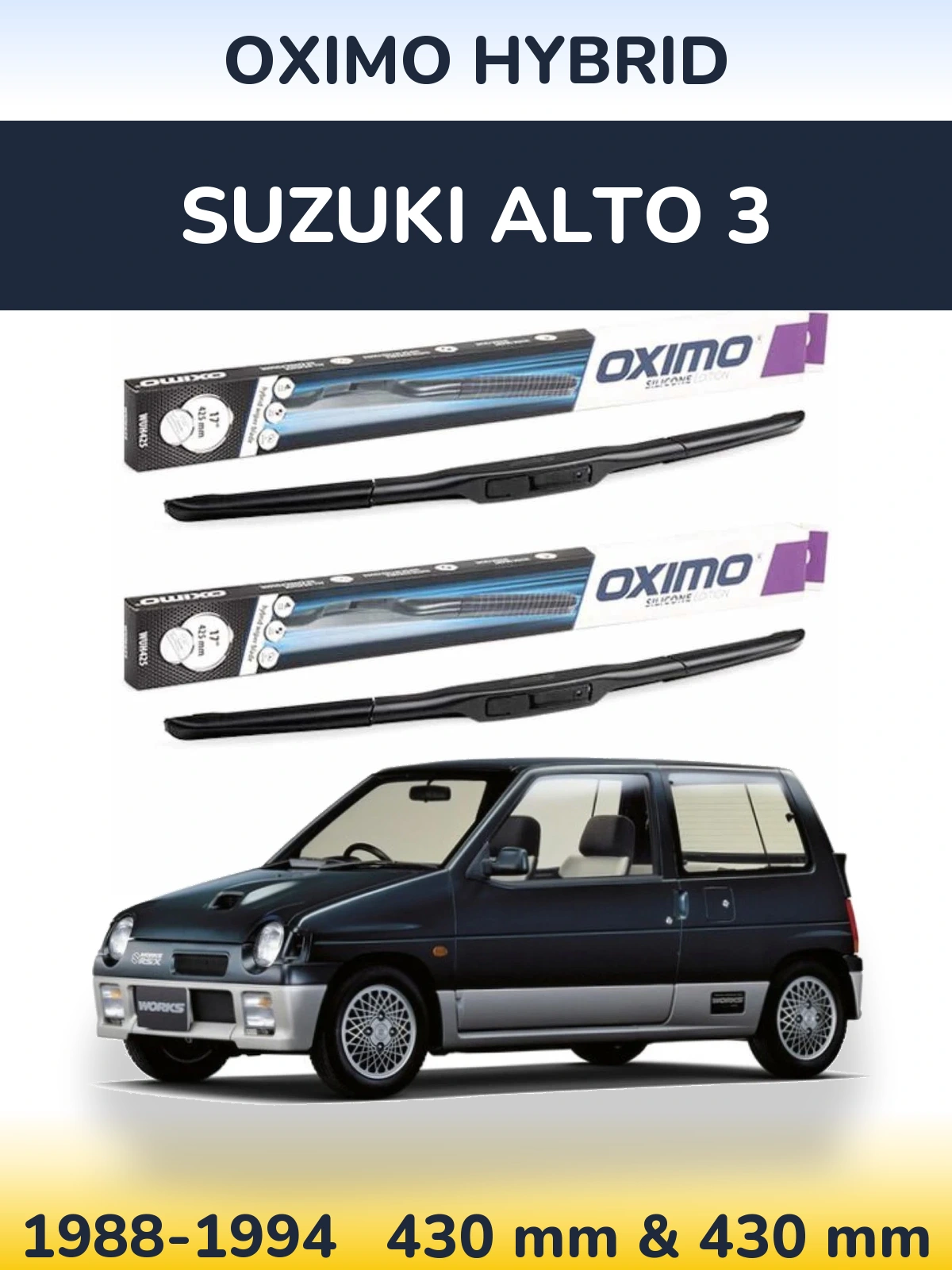 Sada předních stěračů Oximo Hybrid 430 a 430 mm pro Suzuki Alto 3 1988-1994