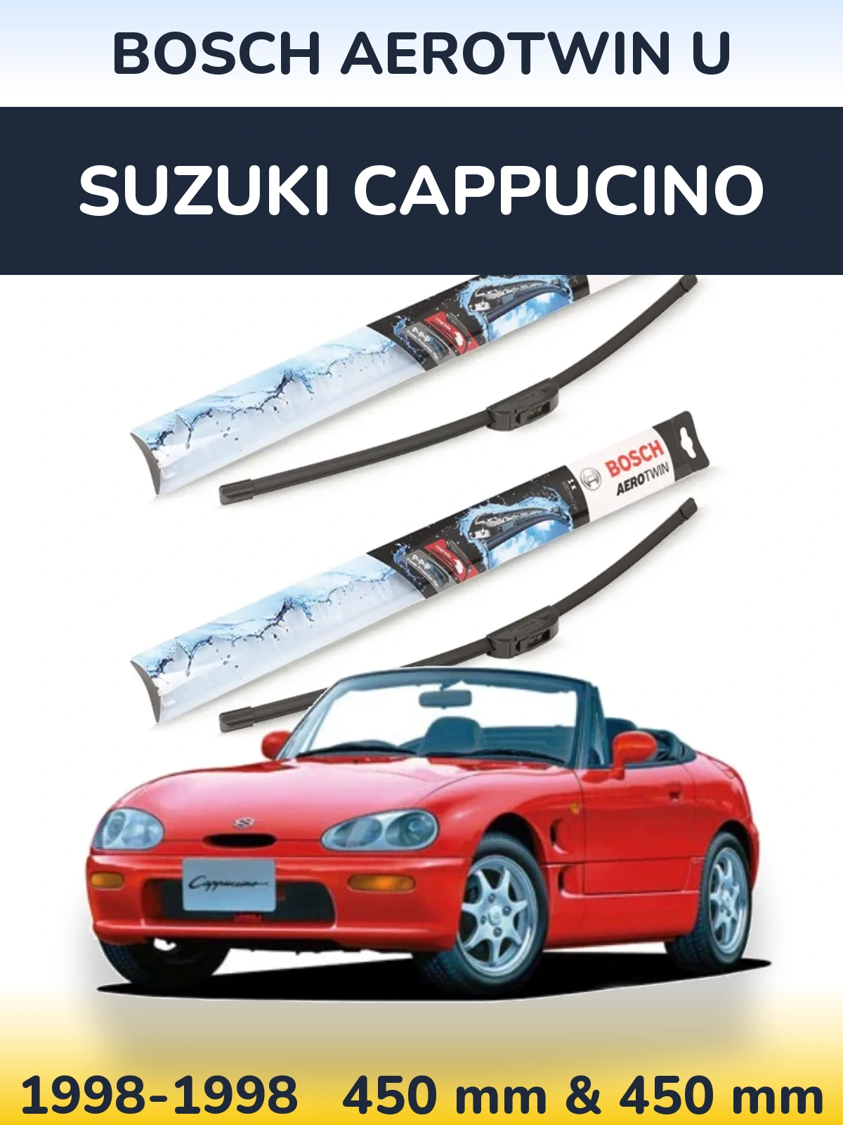 Sada předních stěračů BOSCH AeroTwin U 450 a 450 mm pro Suzuki Cappucino 1998-1998
