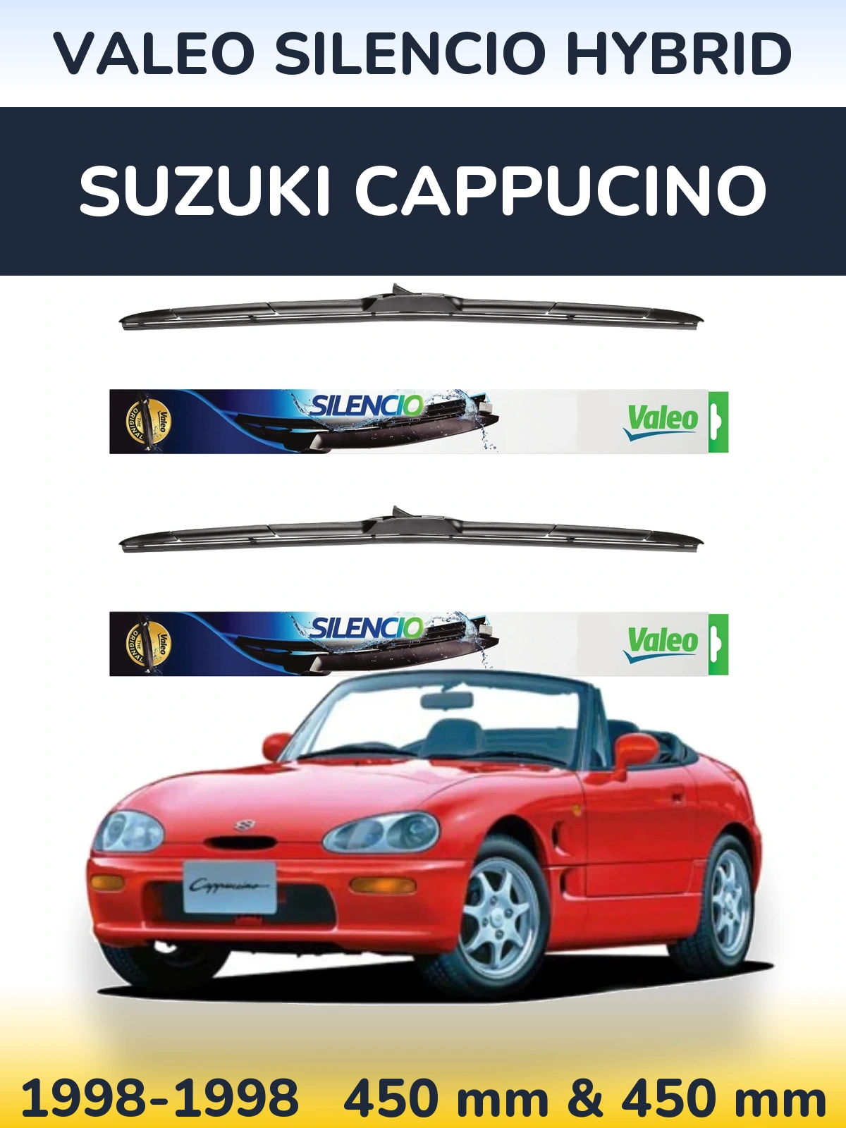 Sada předních stěračů Valeo Silencio Hybrid 450 a 450 mm pro Suzuki Cappucino 1998-1998