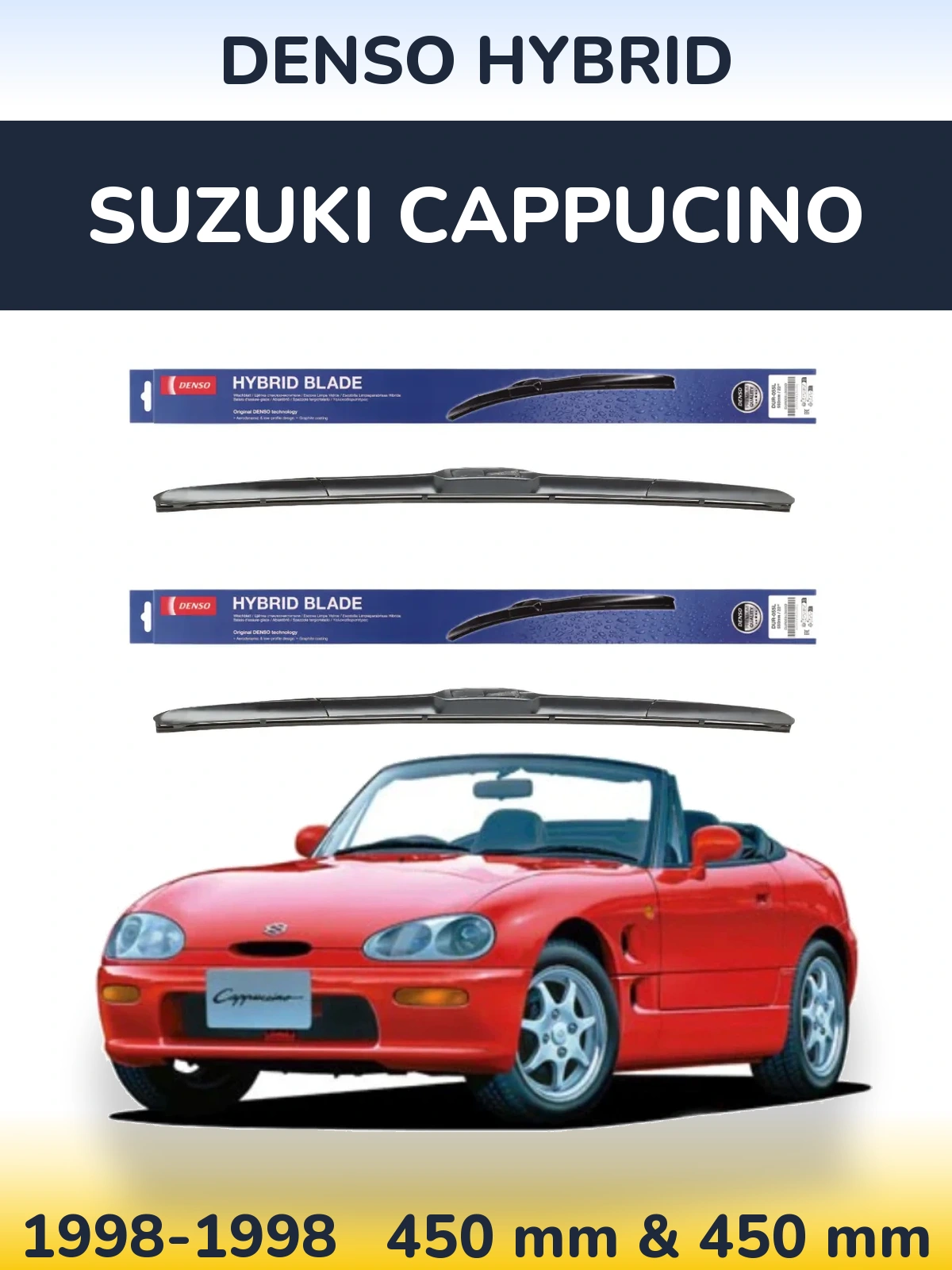 Sada předních stěračů Denso Hybrid 450 a 450 mm pro Suzuki Cappucino 1998-1998