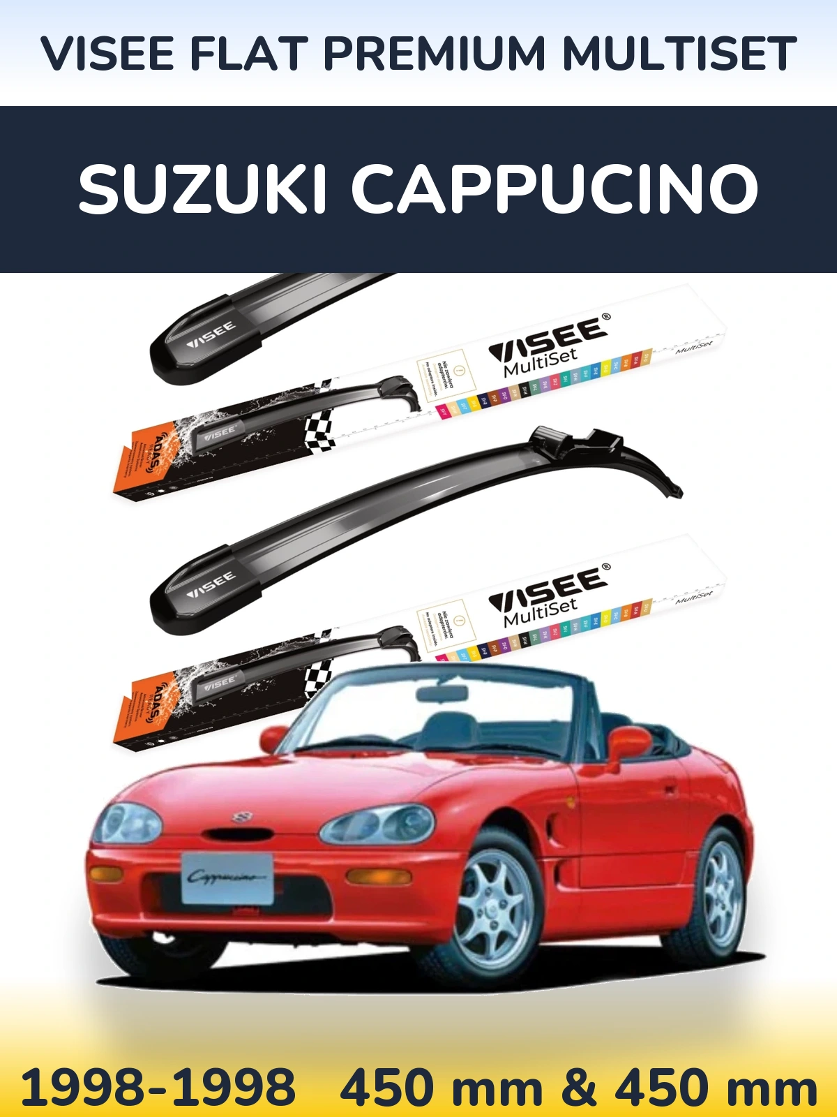 Комплект передніх щіток VISEE FLAT PREMIUM MultiSet 450 & 450 мм для Suzuki Cappucino 1998-1998