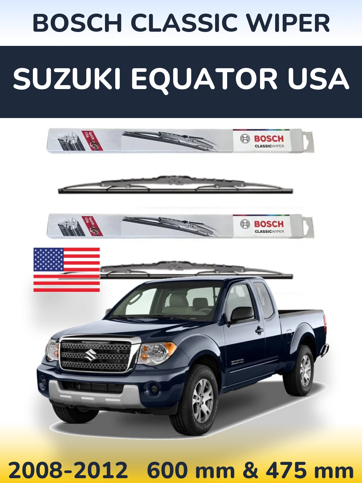 Sada předních stěračů BOSCH Classic Wiper 600 a 475 mm pro Suzuki Equator USA 2008-2012