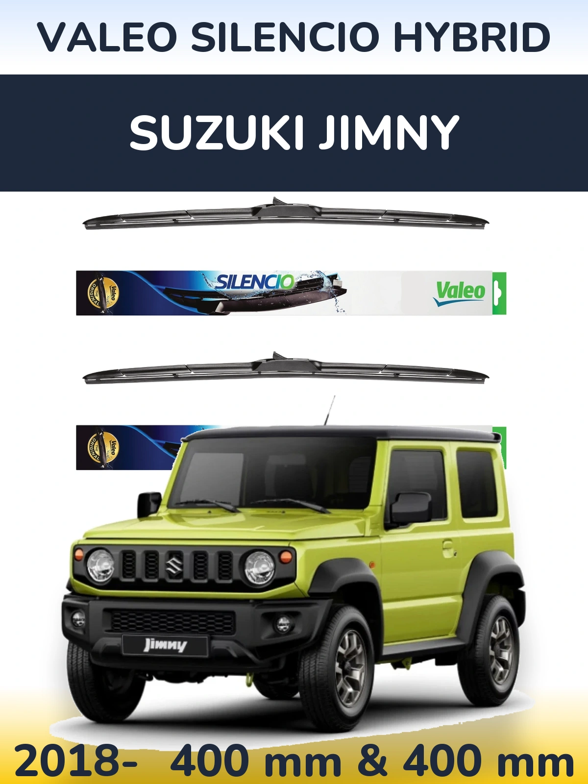 Sada předních stěračů Valeo Silencio Hybrid 400 a 400 mm pro Suzuki Jimny 2018-2026