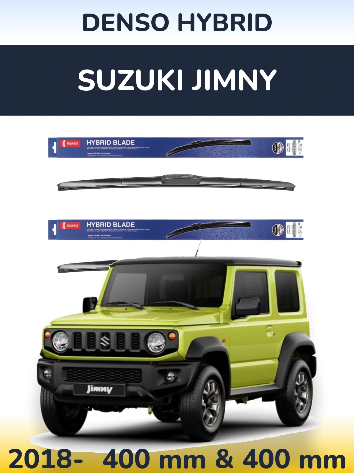Sada předních stěračů Denso Hybrid 400 a 400 mm pro Suzuki Jimny 2018-2026