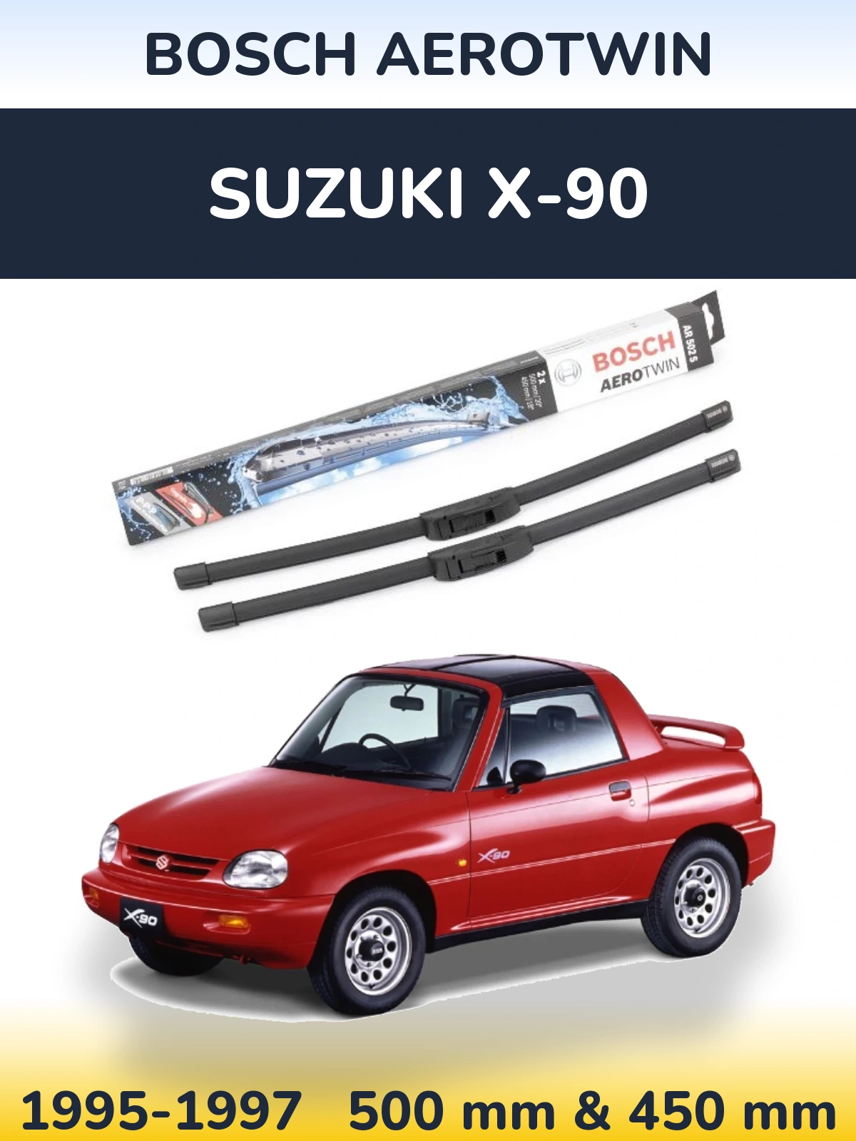 Sada předních stěračů BOSCH AeroTwin 500 a 450 mm pro Suzuki X-90 1995-1997