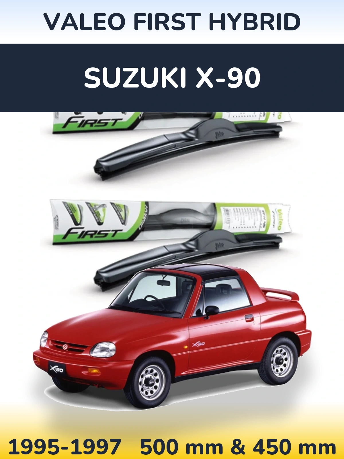 Sada předních stěračů Valeo First Hybrid 500 a 450 mm pro Suzuki X-90 1995-1997