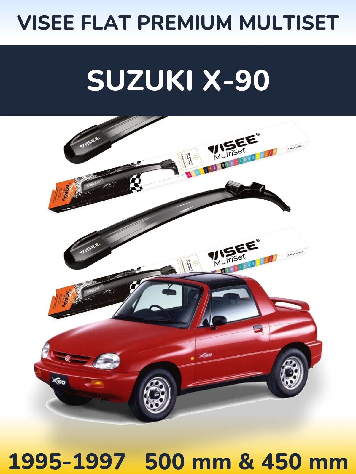 Комплект передніх щіток VISEE FLAT PREMIUM MultiSet 500 & 450 мм для Suzuki X-90 1995-1997