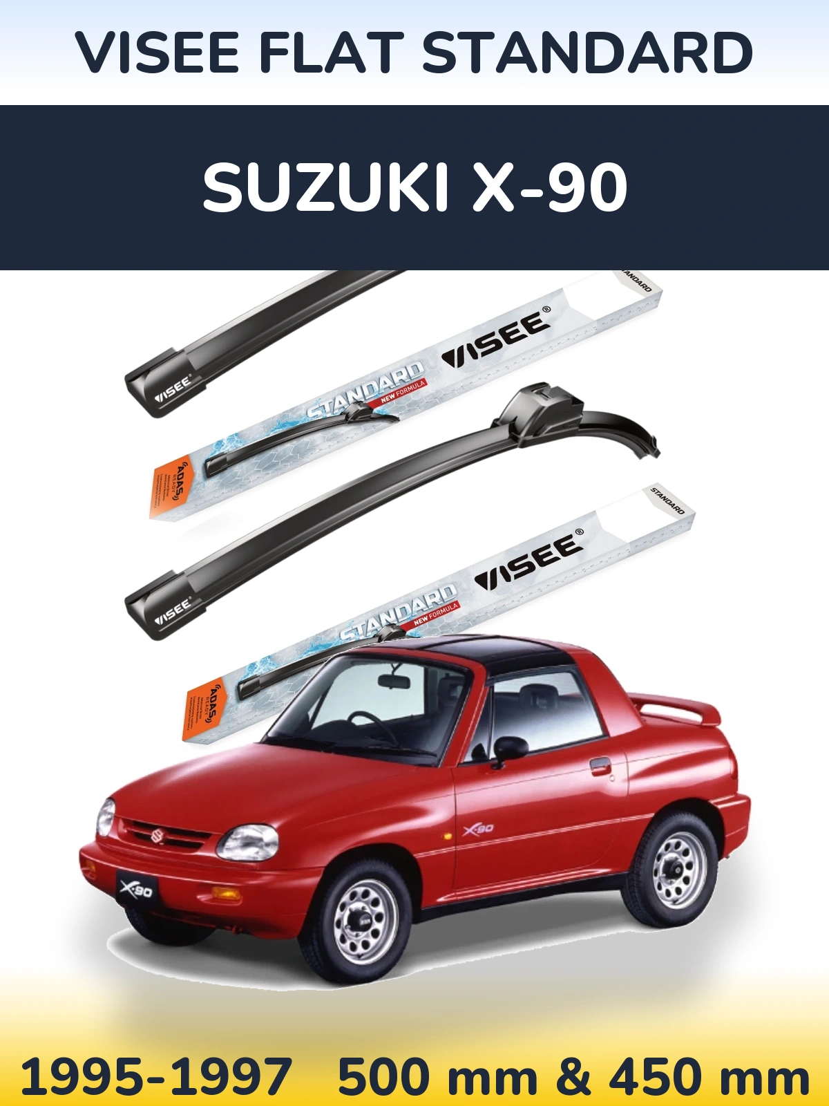 Комплект передніх щіток VISEE FLAT STANDARD 500 & 450 мм для Suzuki X-90 1995-1997
