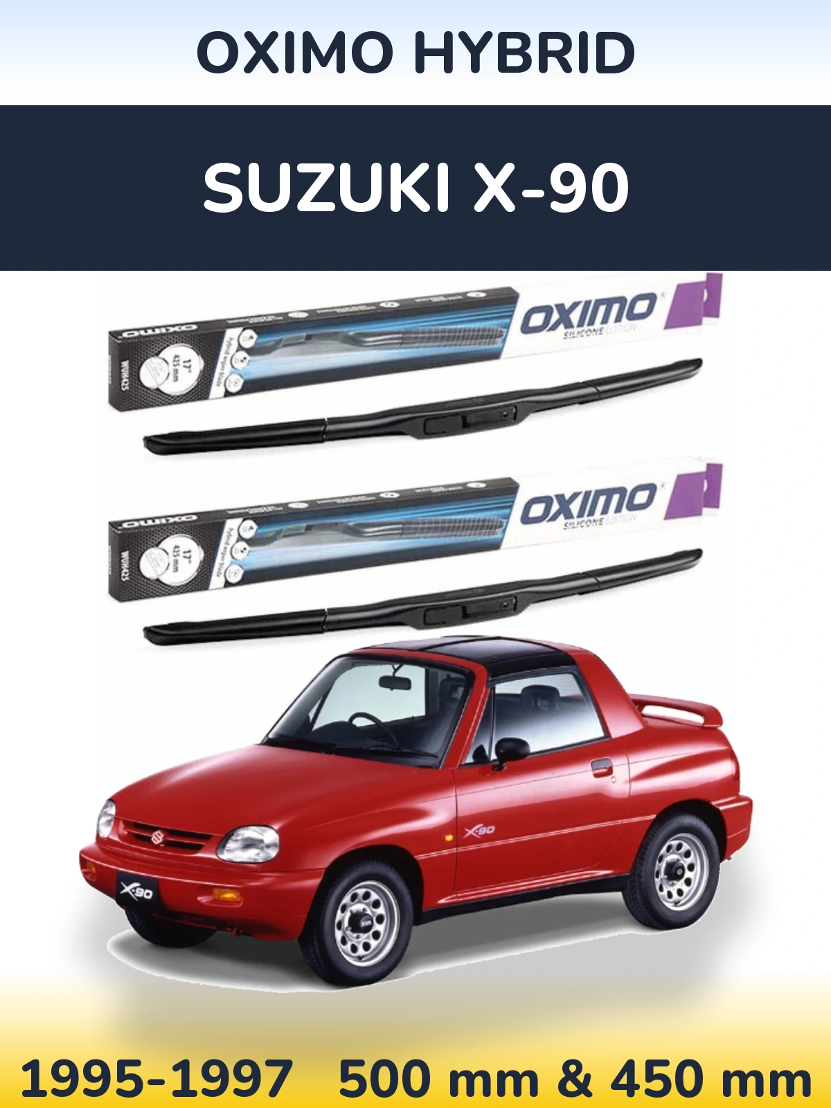 Sada předních stěračů Oximo Hybrid 500 a 450 mm pro Suzuki X-90 1995-1997