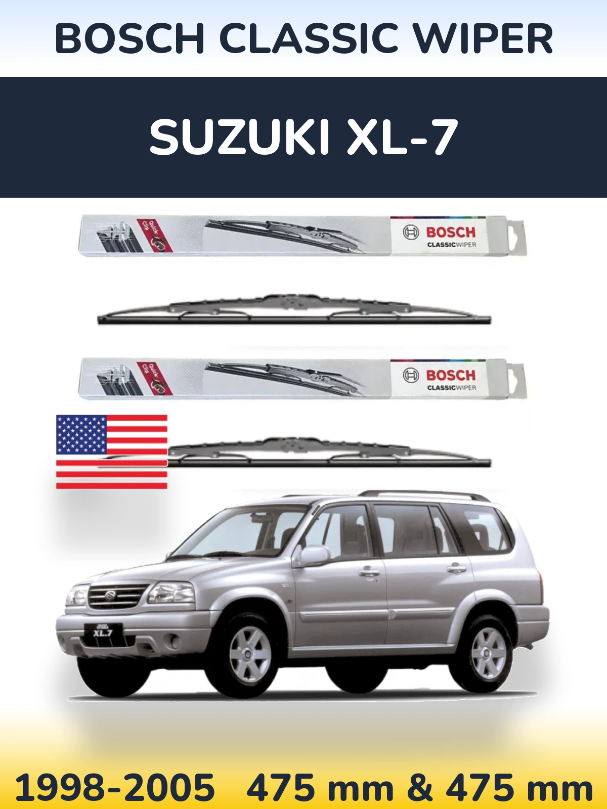 Sada předních stěračů BOSCH Classic Wiper 475 a 475 mm pro Suzuki XL-7 1998-2005