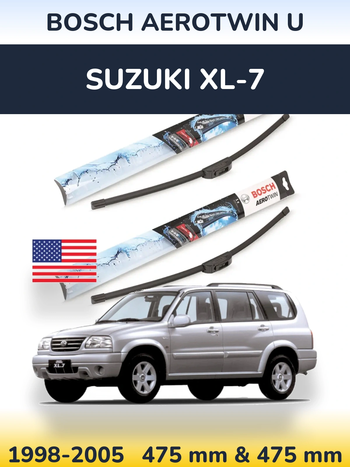 Sada předních stěračů BOSCH AeroTwin U 475 a 475 mm pro Suzuki XL-7 1998-2005