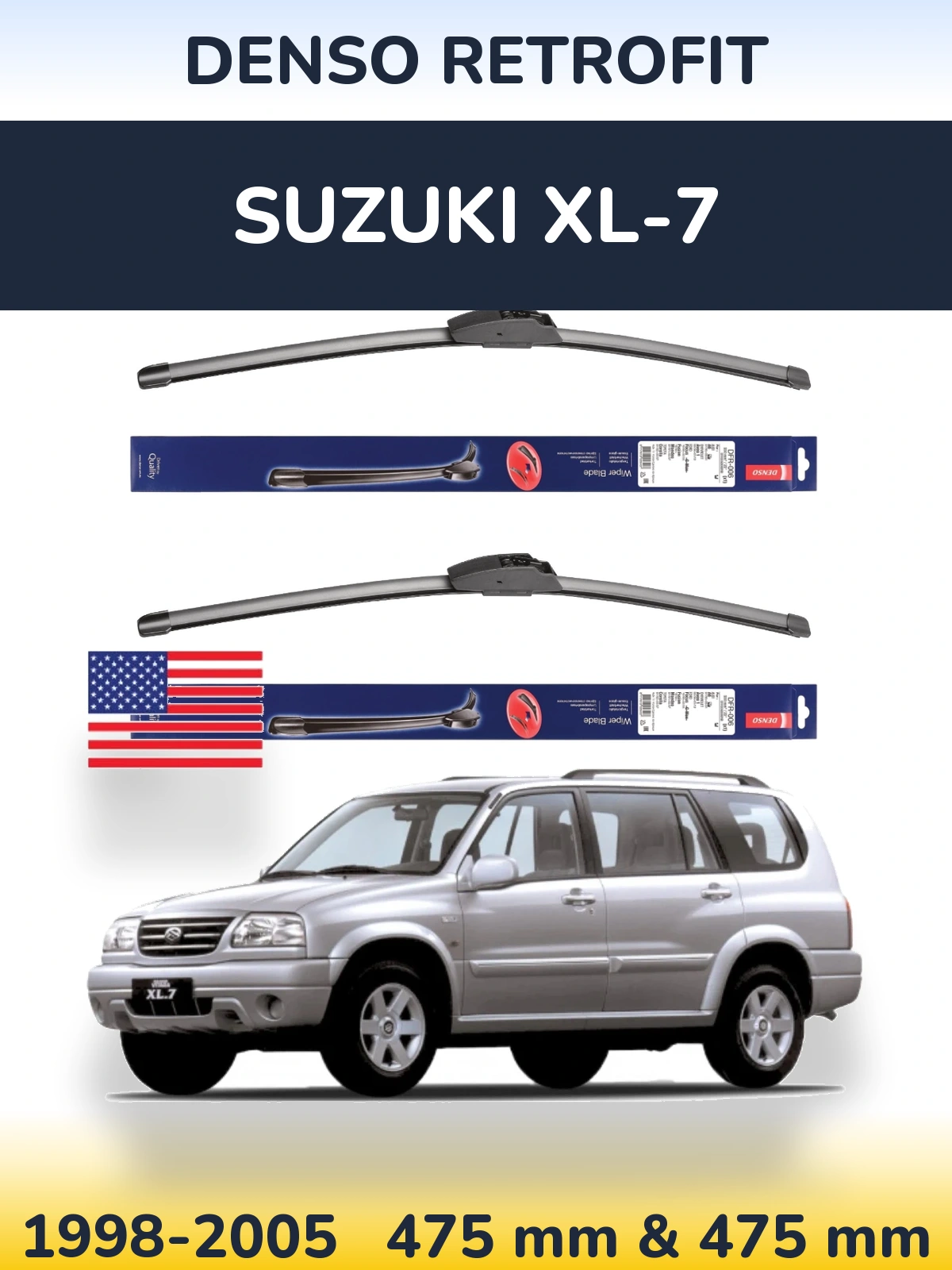 Sada předních stěračů Denso Retrofit 475 a 475 mm pro Suzuki XL-7 1998-2005