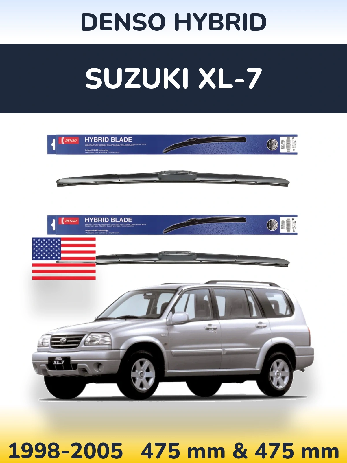 Sada předních stěračů Denso Hybrid 475 a 475 mm pro Suzuki XL-7 1998-2005