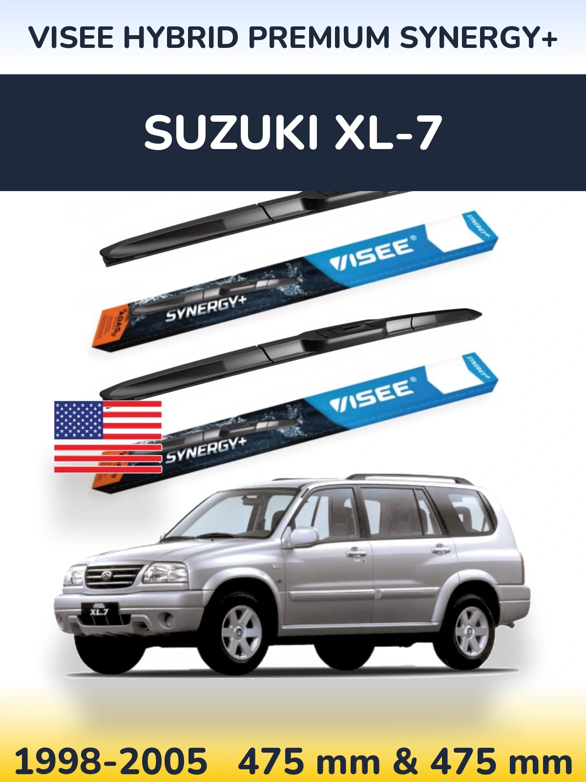 Sada předních stěračů VISEE HYBRID PREMIUM SYNERGY+ 475 a 475 mm pro Suzuki XL-7 1998-2005