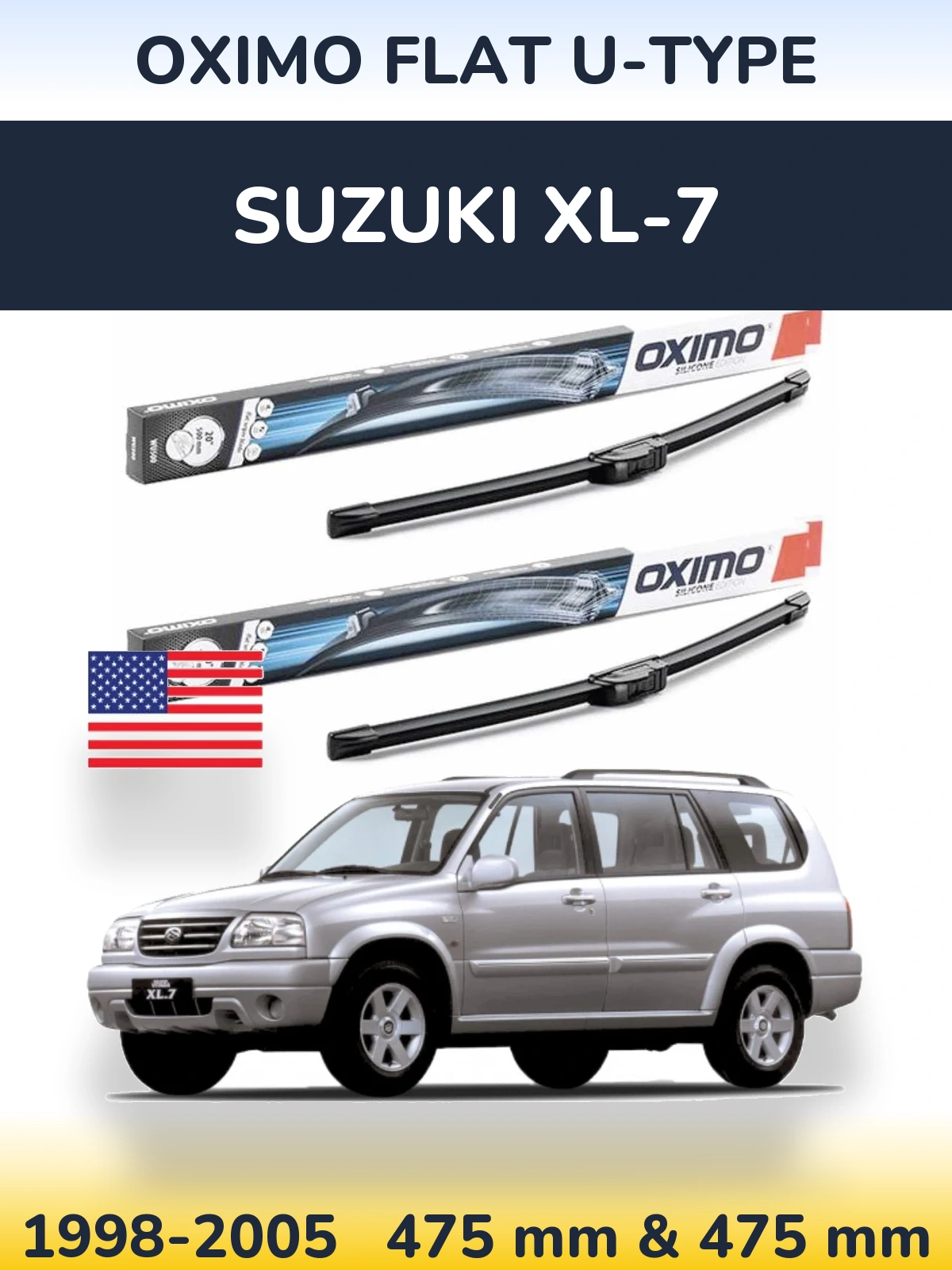 Sada předních stěračů Oximo Flat U-type 475 a 475 mm pro Suzuki XL-7 1998-2005