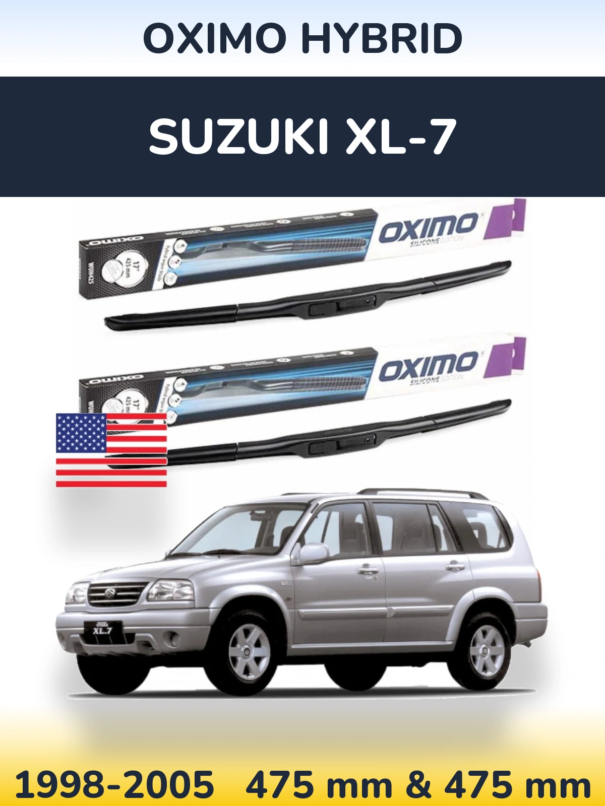 Sada předních stěračů Oximo Hybrid 475 a 475 mm pro Suzuki XL-7 1998-2005