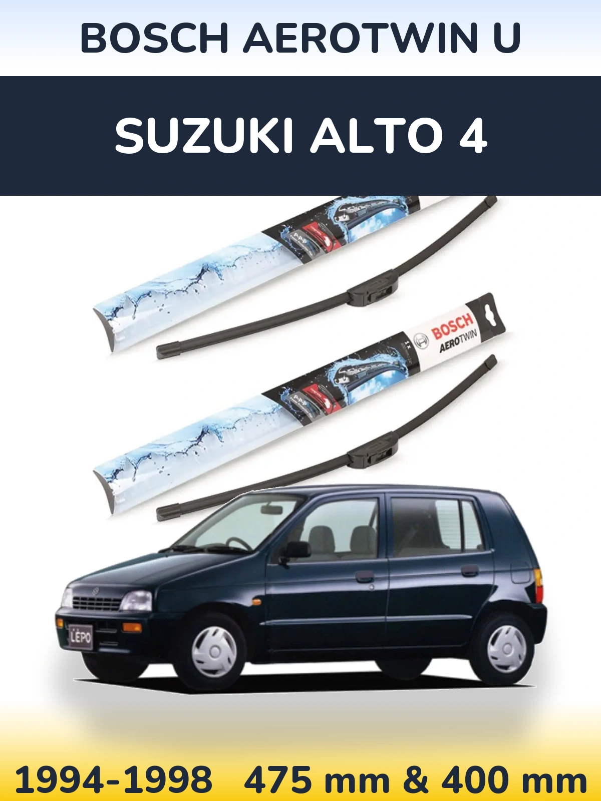 Sada předních stěračů BOSCH AeroTwin U 475 a 400 mm pro Suzuki Alto 4 1994-1998