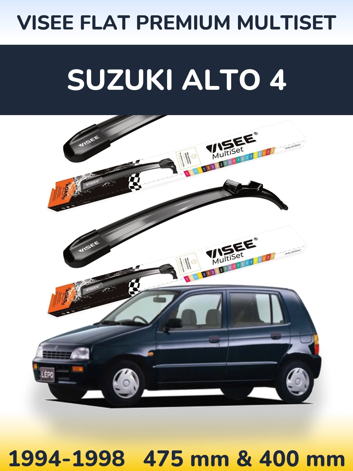 Sada předních stěračů VISEE FLAT PREMIUM MultiSet 475 a 400 mm pro Suzuki Alto 4 1994-1998