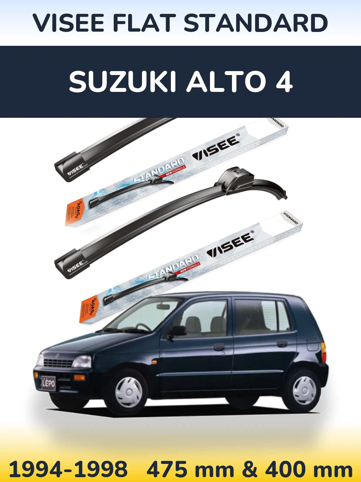 Sada předních stěračů VISEE FLAT STANDARD 475 a 400 mm pro Suzuki Alto 4 1994-1998