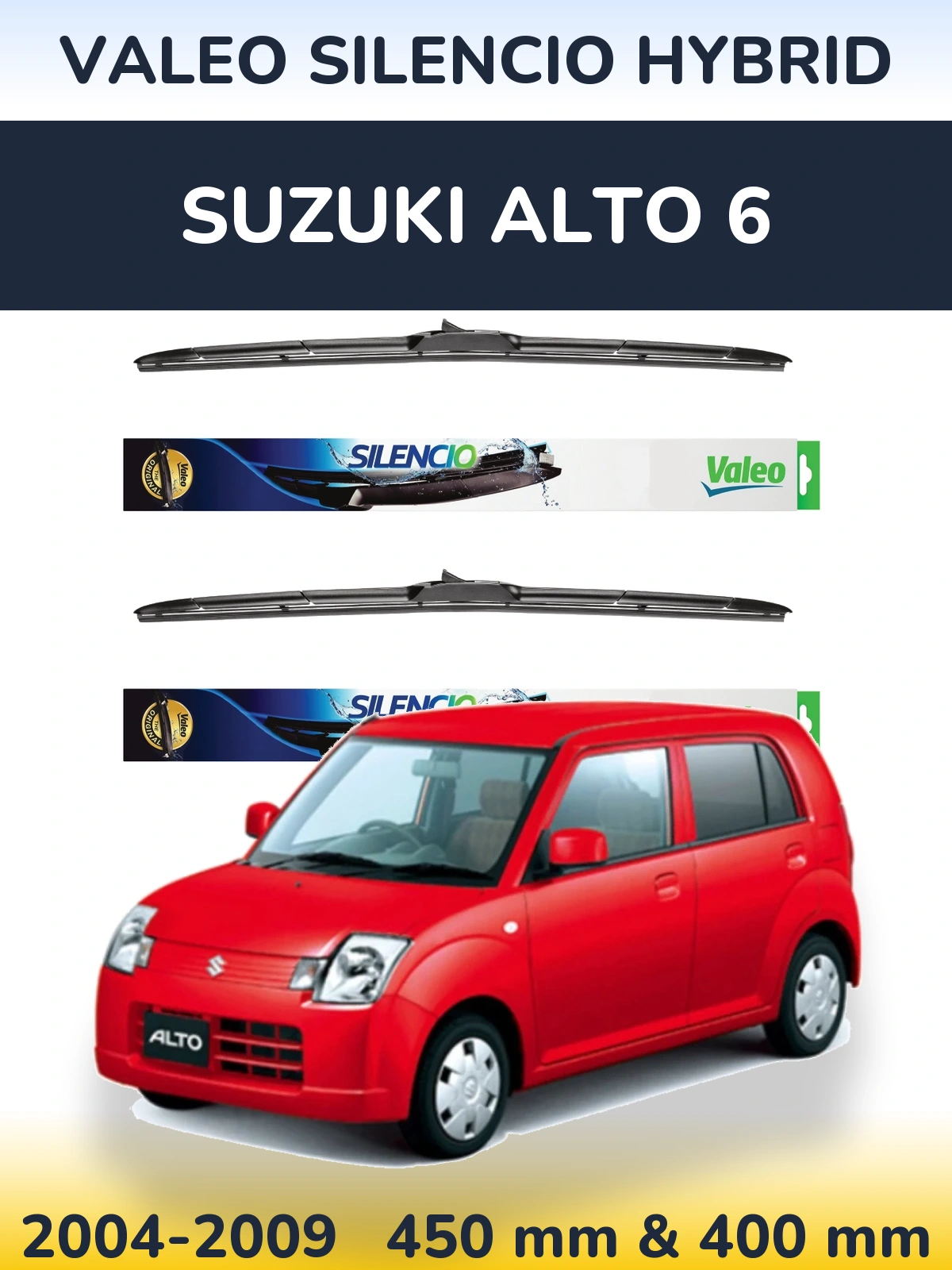 Sada předních stěračů Valeo Silencio Hybrid 450 a 400 mm pro Suzuki Alto 6 2004-2009