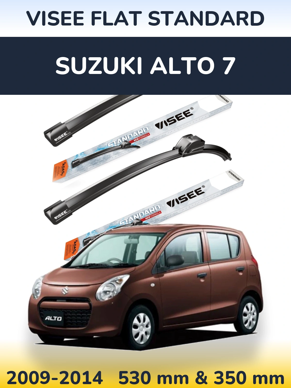 Sada předních stěračů VISEE FLAT STANDARD 530 a 350 mm pro Suzuki Alto 7 2009-2014
