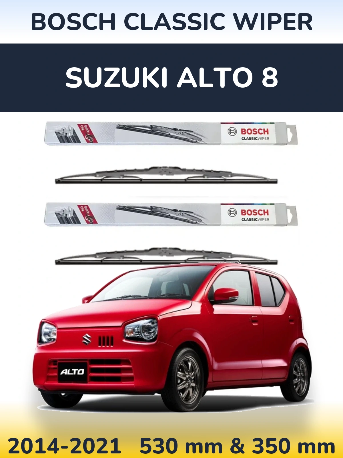 Sada předních stěračů BOSCH Classic Wiper 530 a 340 mm pro Suzuki Alto 8 2014-2021