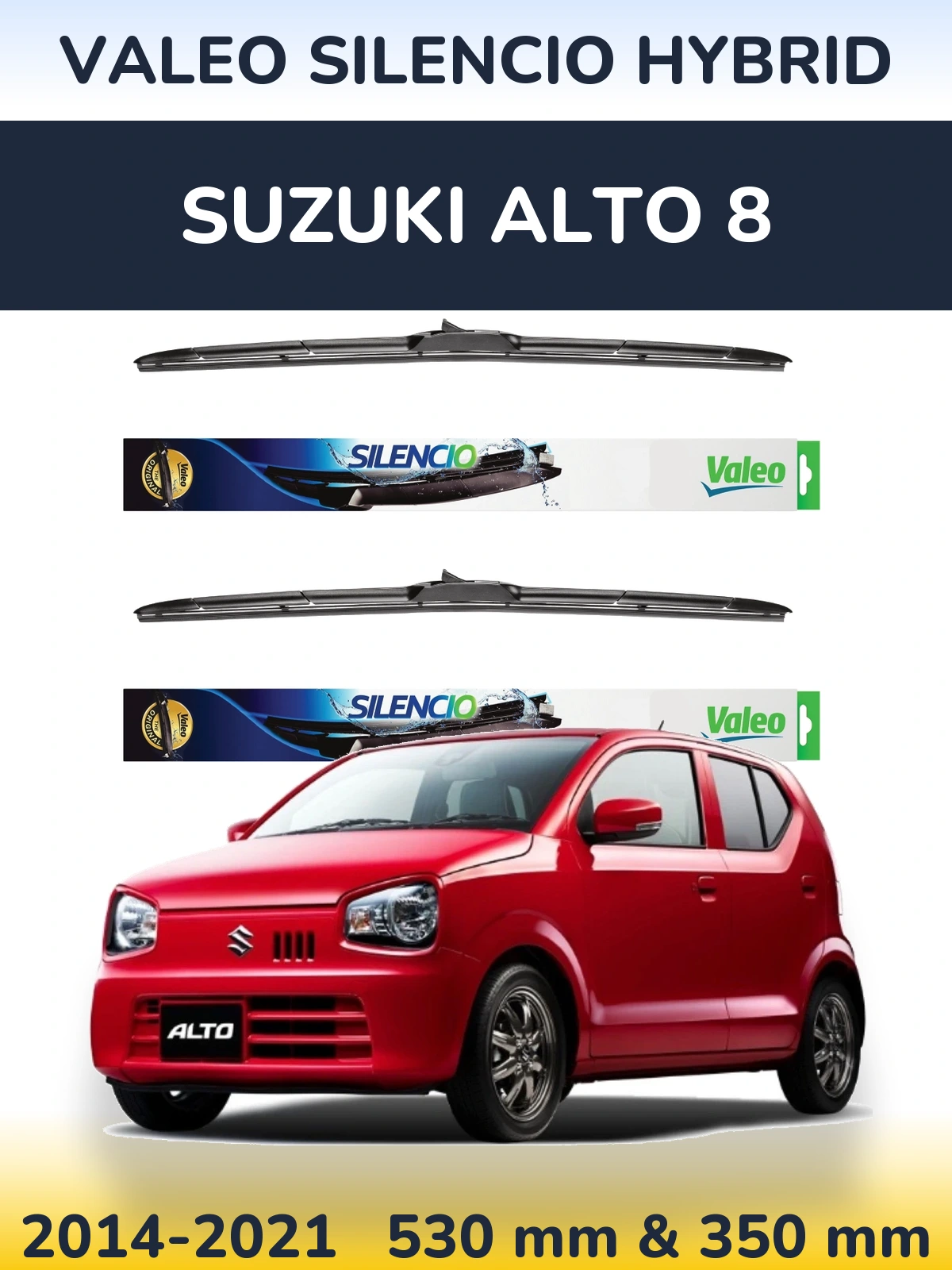 Sada předních stěračů Valeo Silencio Hybrid 530 a 350 mm pro Suzuki Alto 8 2014-2021
