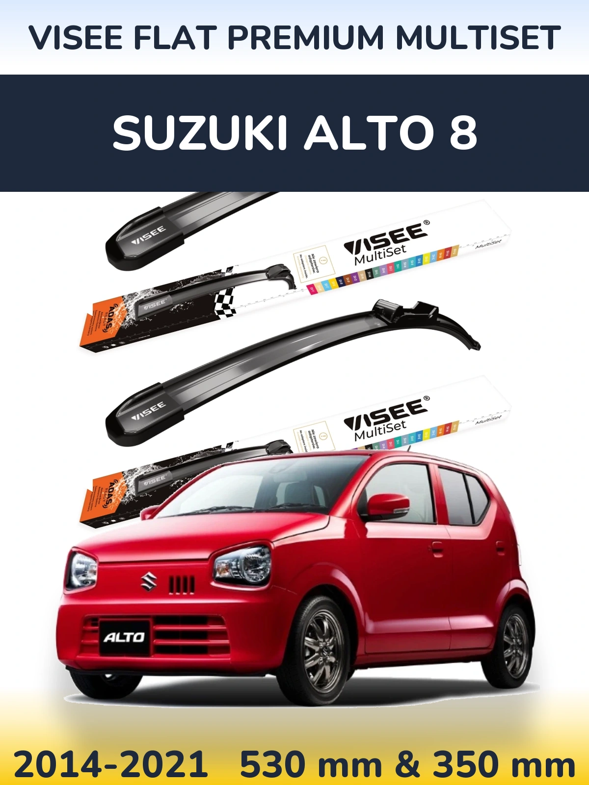 Sada předních stěračů VISEE FLAT PREMIUM MultiSet 530 a 350 mm pro Suzuki Alto 8 2014-2021