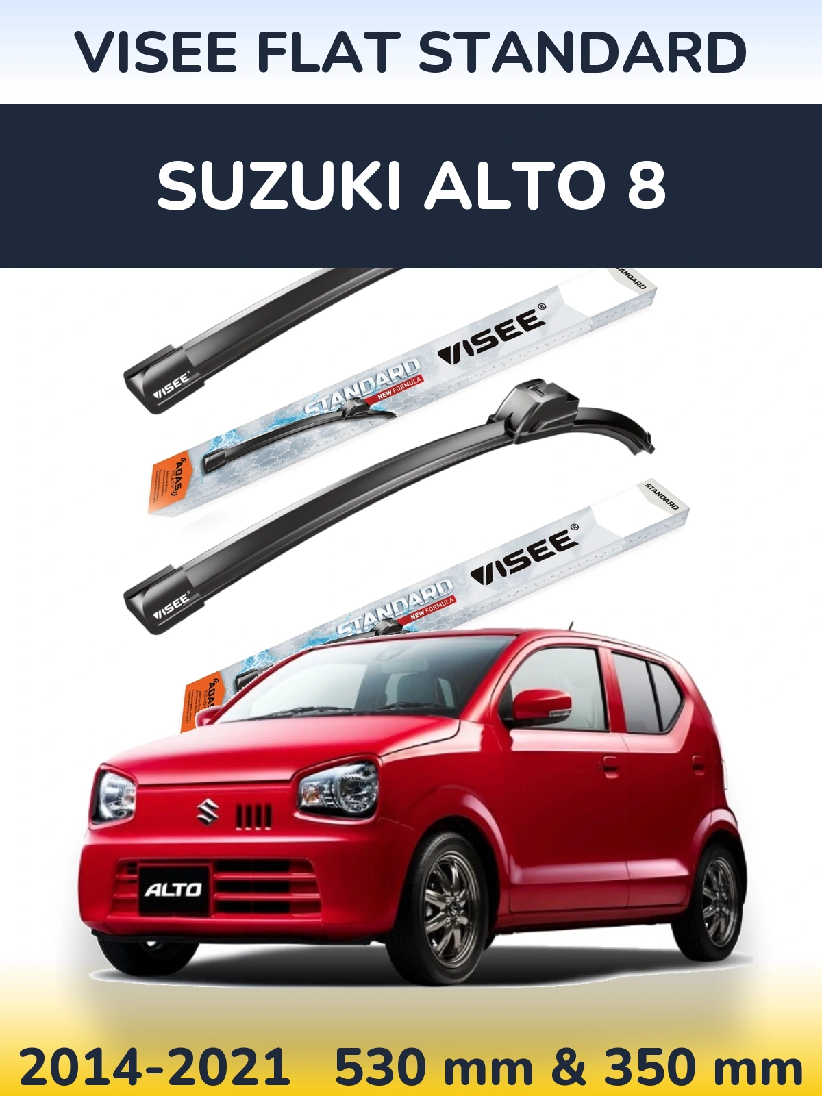 Sada předních stěračů VISEE FLAT STANDARD 530 a 350 mm pro Suzuki Alto 8 2014-2021