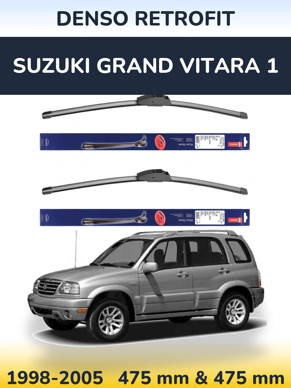 Sada předních stěračů Denso Retrofit 475 a 475 mm pro Suzuki Grand Vitara 1 1998-2005