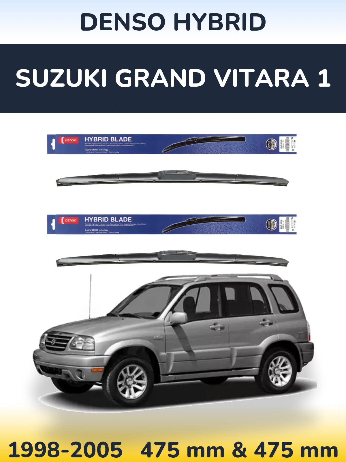 Sada předních stěračů Denso Hybrid 475 a 475 mm pro Suzuki Grand Vitara 1 1998-2005