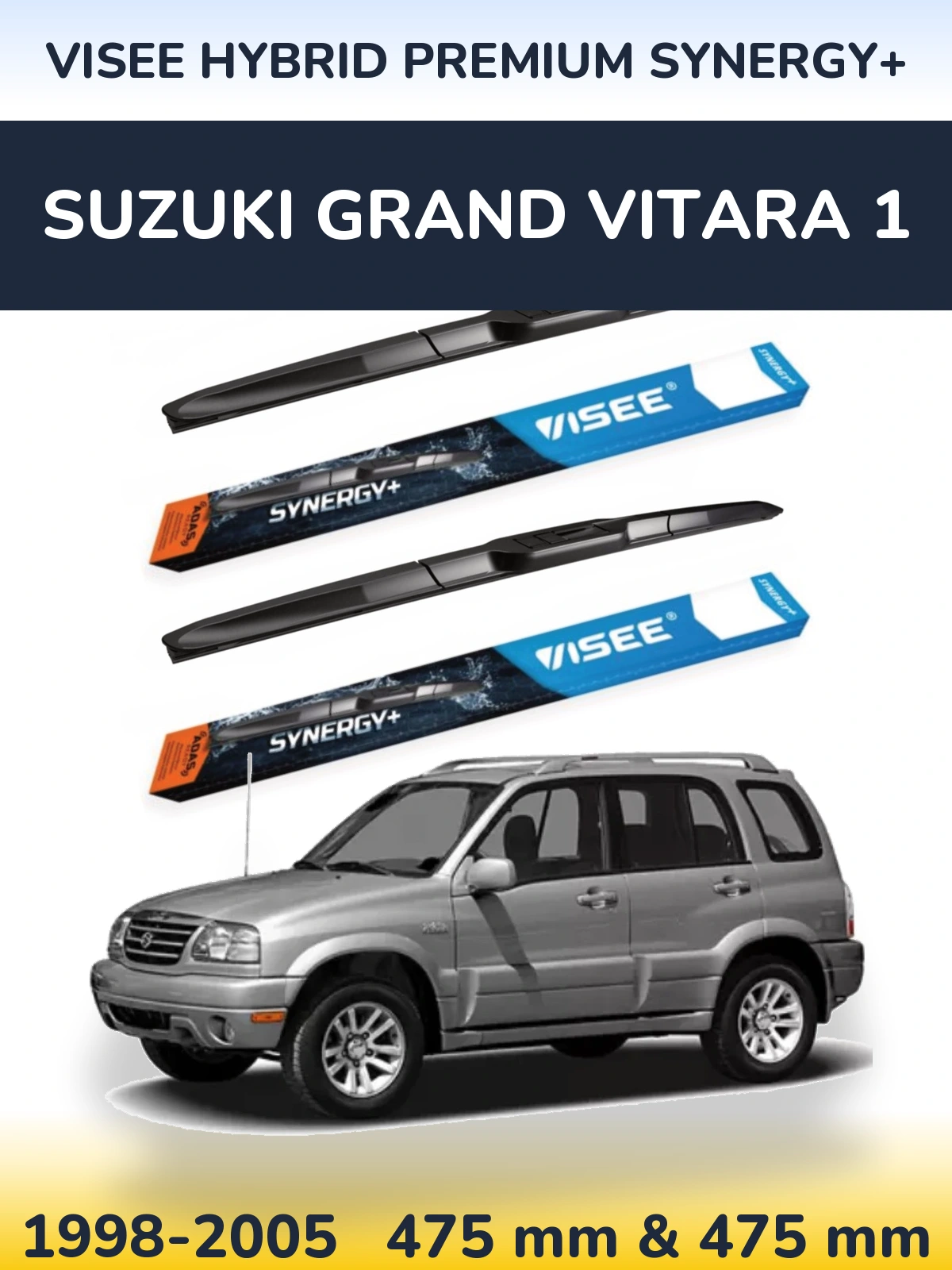 Sada předních stěračů VISEE HYBRID PREMIUM SYNERGY+ 475 a 475 mm pro Suzuki Grand Vitara 1 1998-2005