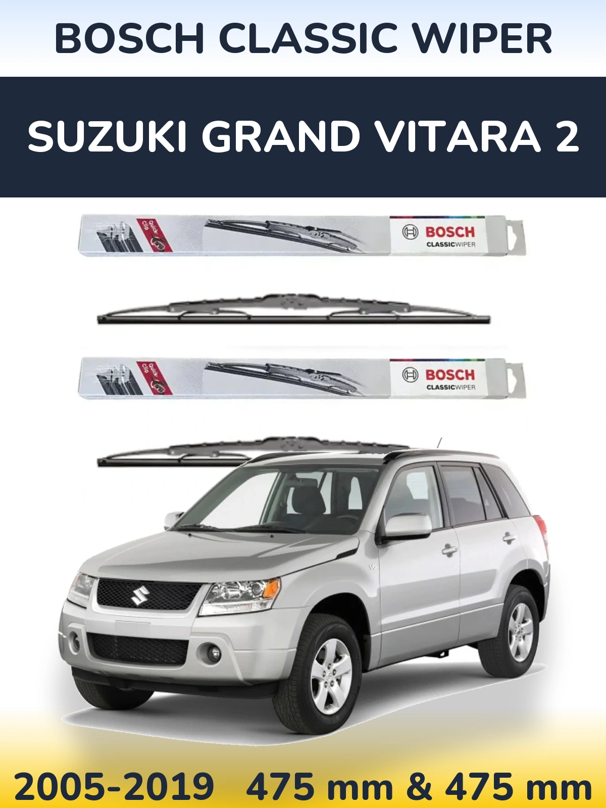 Sada předních stěračů BOSCH Classic Wiper 475 a 475 mm pro Suzuki Grand Vitara 2 2005-2019