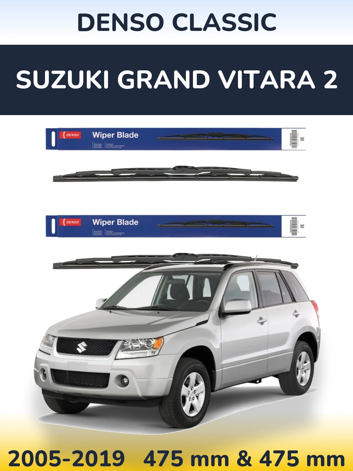 Sada předních stěračů Denso Classic 475 a 475 mm pro Suzuki Grand Vitara 2 2005-2019