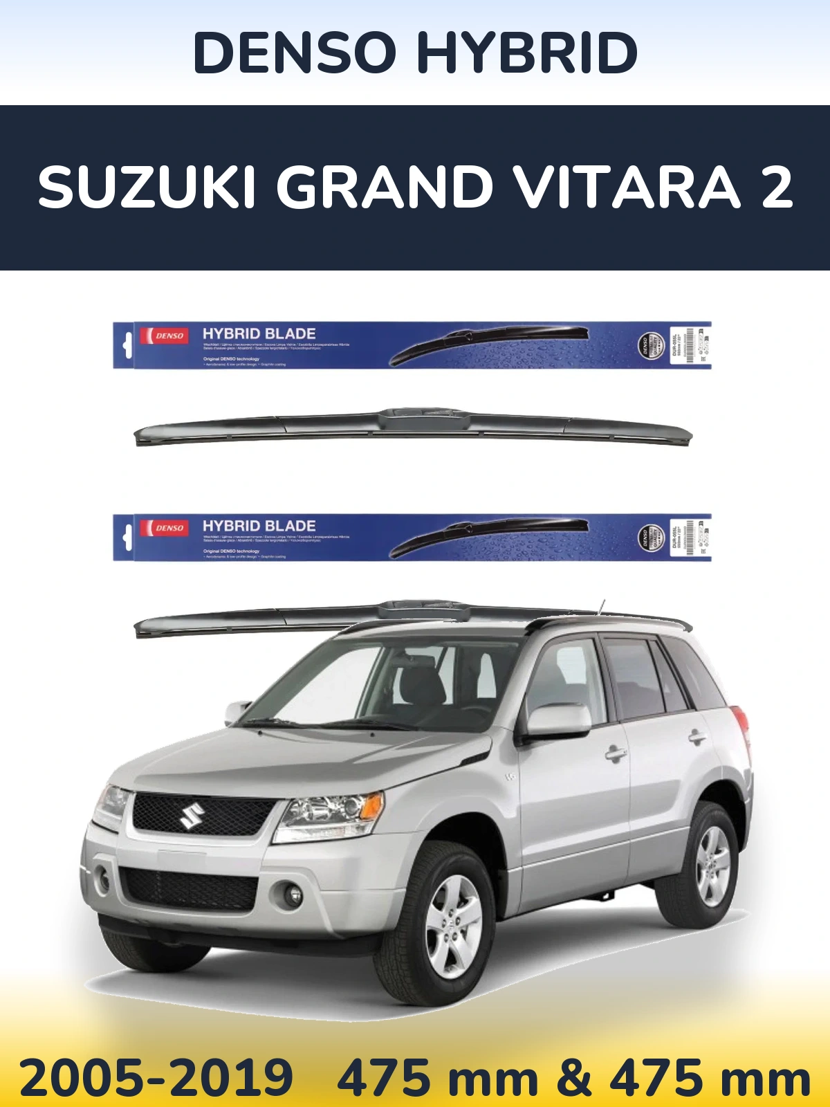 Sada předních stěračů Denso Hybrid 475 a 475 mm pro Suzuki Grand Vitara 2 2005-2019