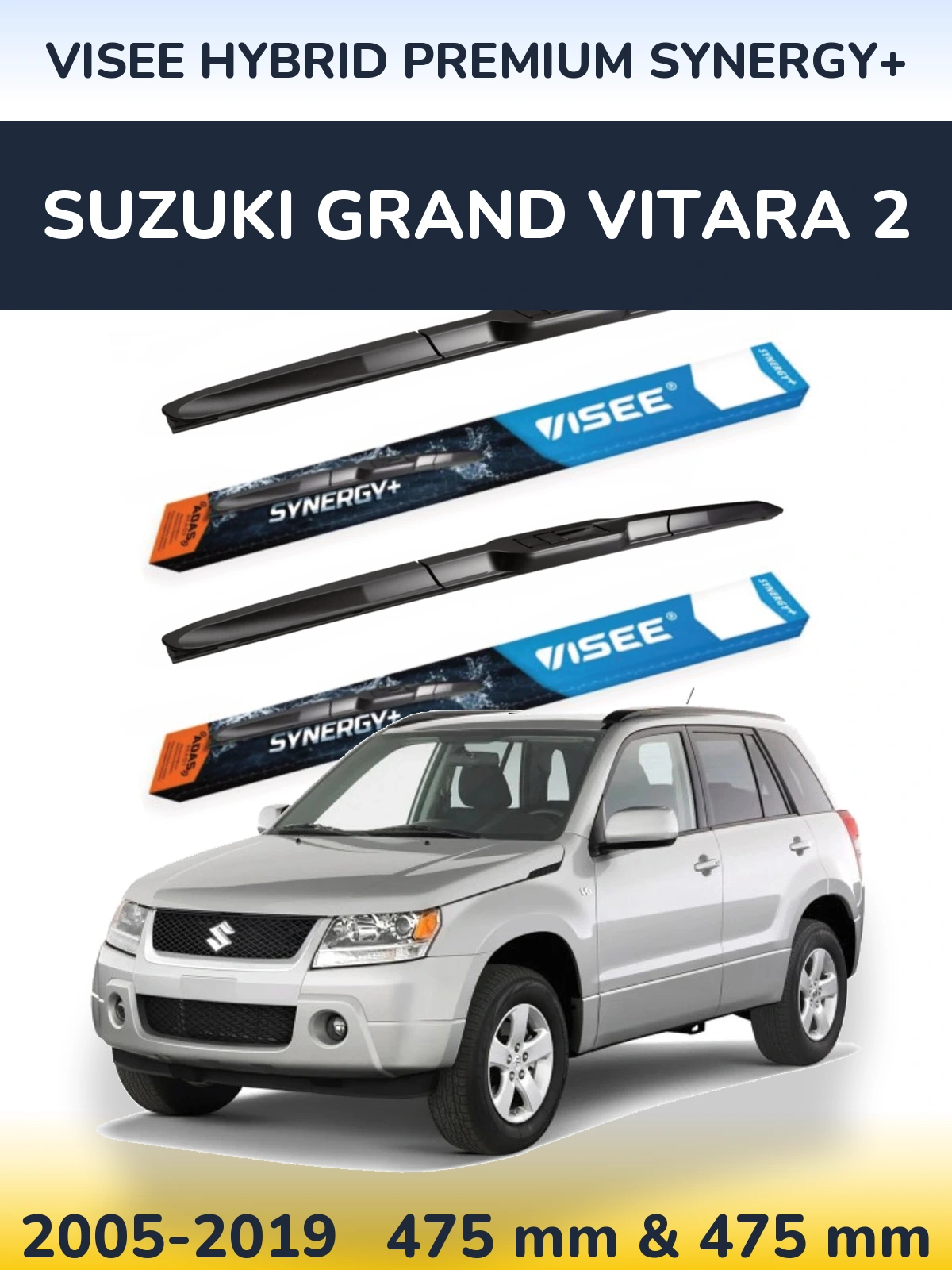 Sada předních stěračů VISEE HYBRID PREMIUM SYNERGY+ 475 a 475 mm pro Suzuki Grand Vitara 2 2005-2019
