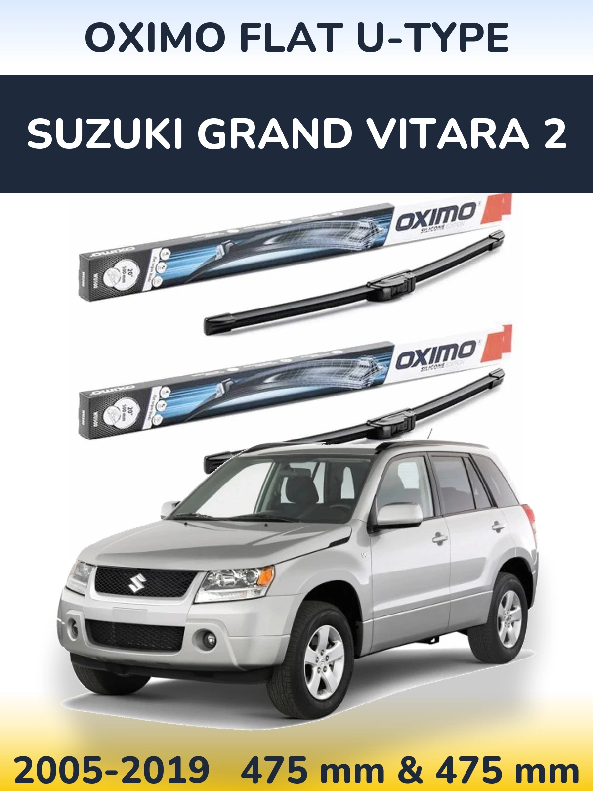 Sada předních stěračů Oximo Flat U-type 475 a 475 mm pro Suzuki Grand Vitara 2 2005-2019