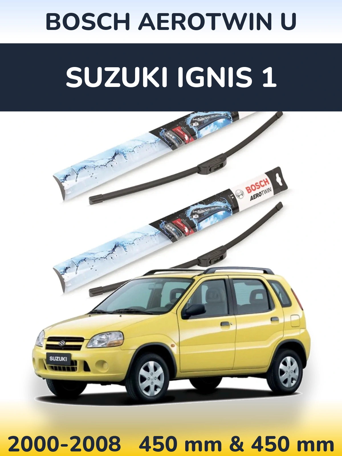Sada předních stěračů BOSCH AeroTwin U 450 a 450 mm pro Suzuki Ignis 1 2000-2008