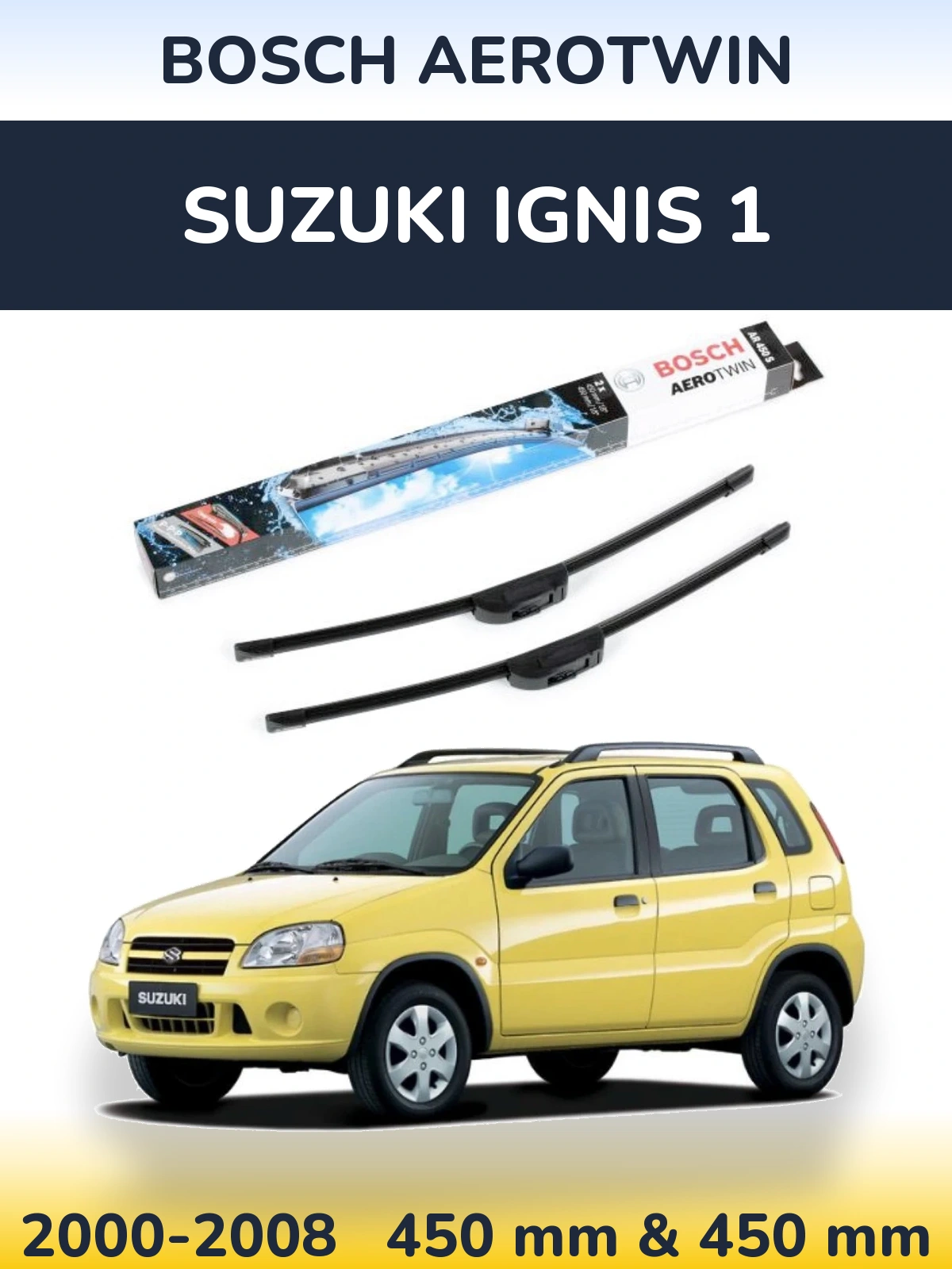 Sada předních stěračů BOSCH AeroTwin 450 a 450 mm pro Suzuki Ignis 1 2000-2008