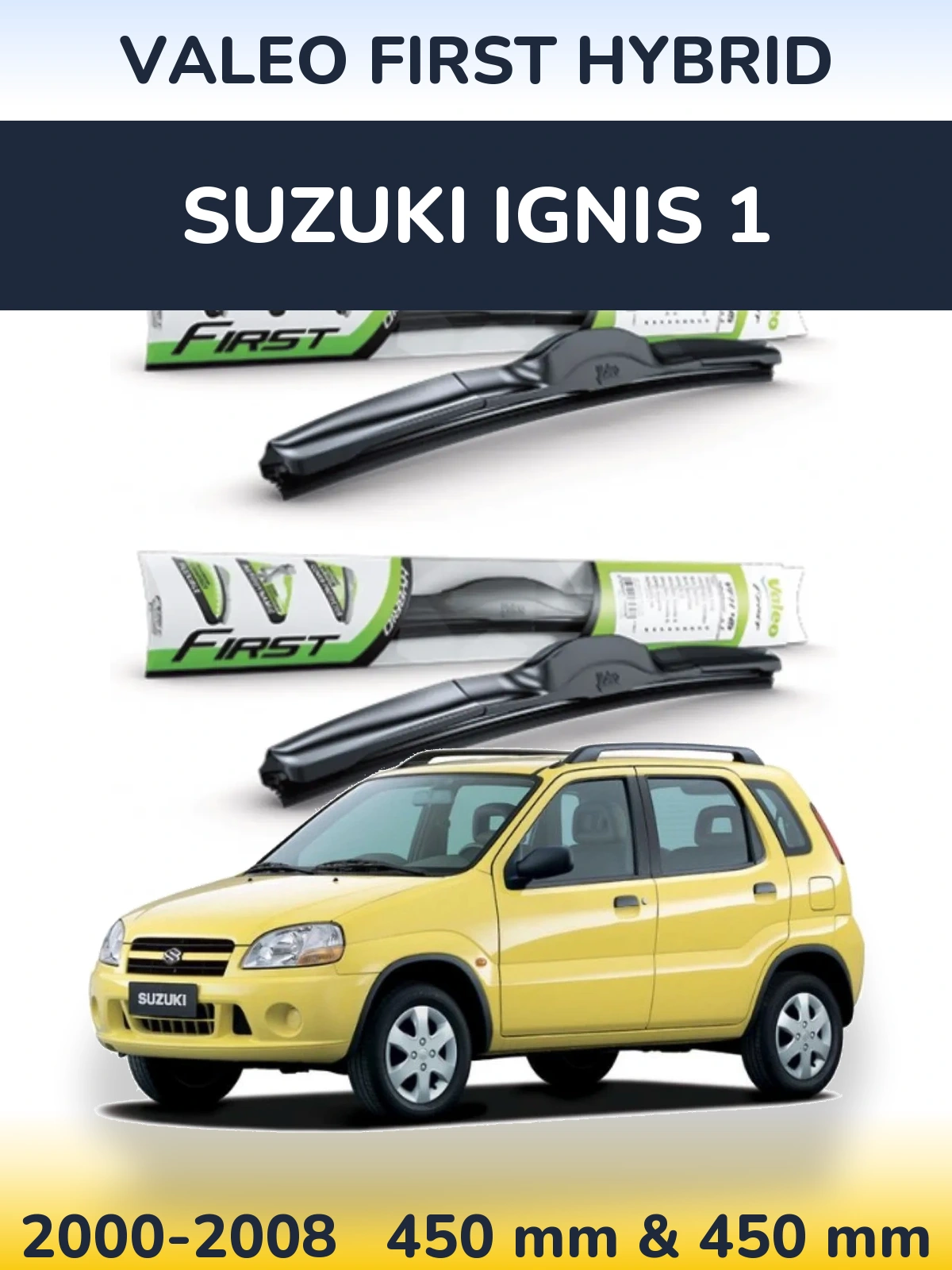 Sada předních stěračů Valeo First Hybrid 450 a 450 mm pro Suzuki Ignis 1 2000-2008
