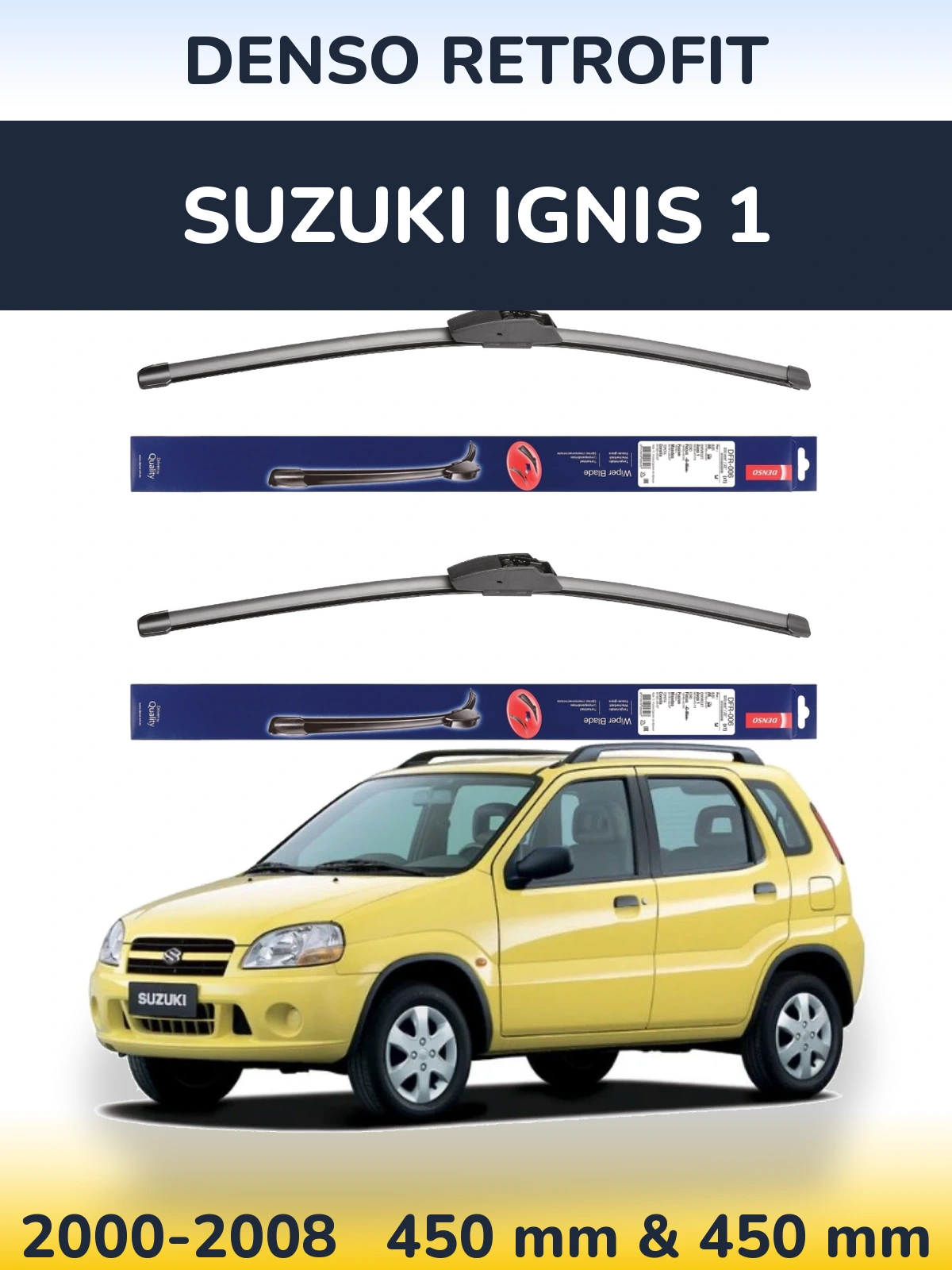 Sada předních stěračů Denso Retrofit 450 a 450 mm pro Suzuki Ignis 1 2000-2008