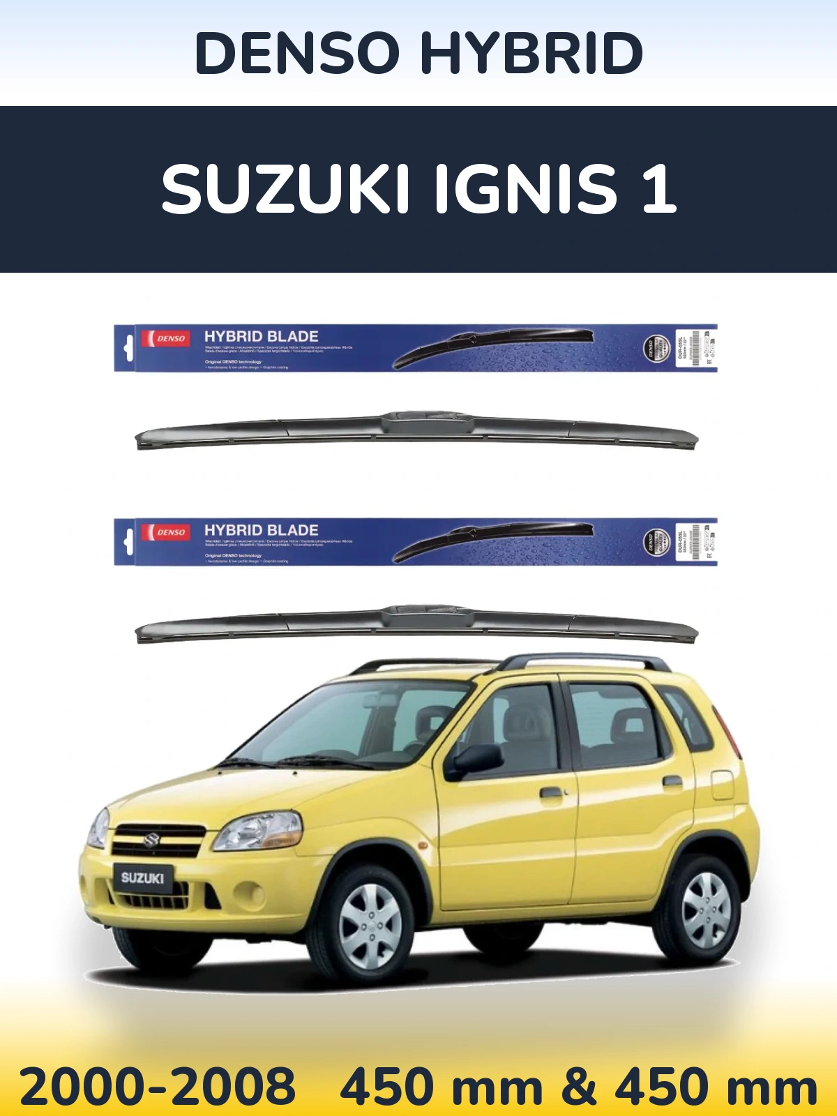 Sada předních stěračů Denso Hybrid 450 a 450 mm pro Suzuki Ignis 1 2000-2008