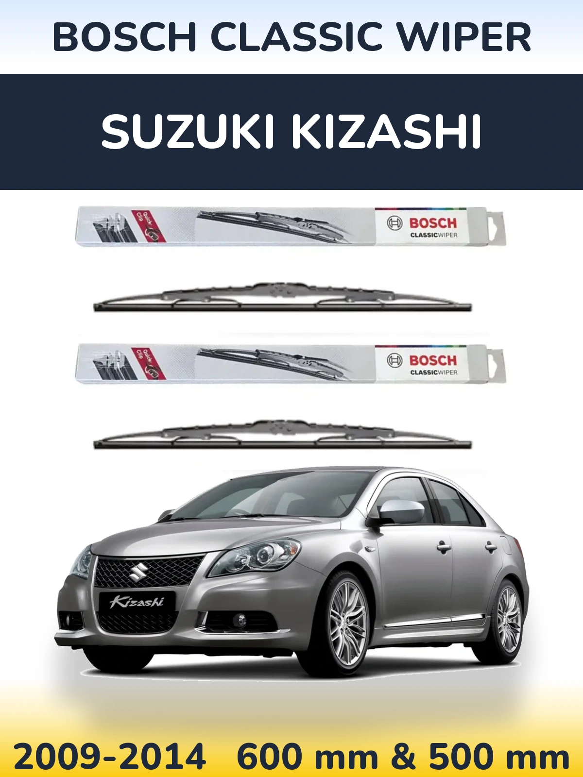 Sada předních stěračů BOSCH Classic Wiper 600 a 500 mm pro Suzuki Kizashi 2009-2014