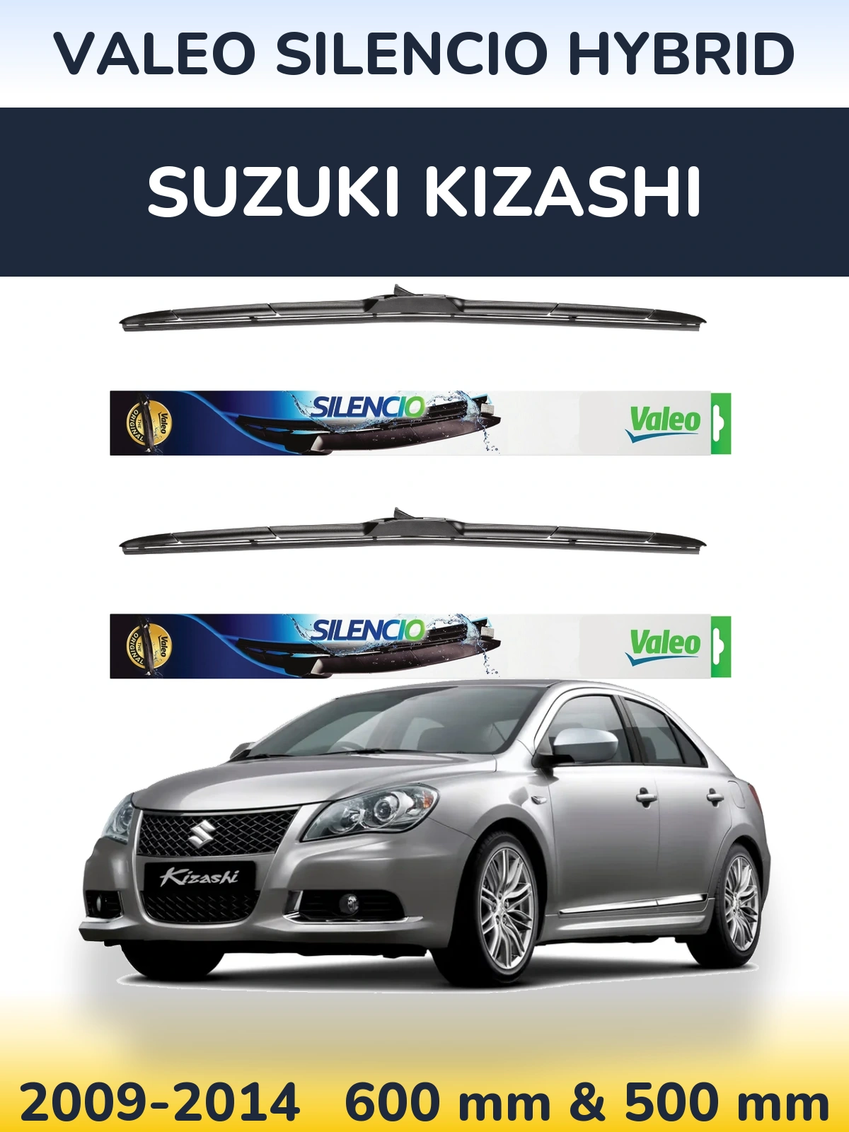Sada předních stěračů Valeo Silencio Hybrid 600 a 500 mm pro Suzuki Kizashi 2009-2014